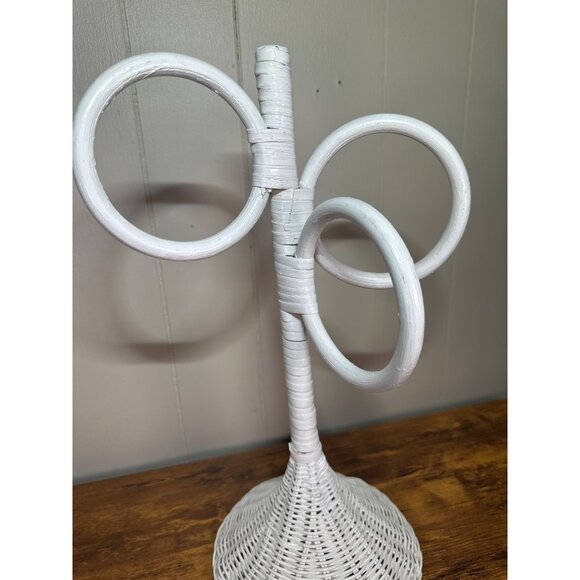 White Wicker Three Towel Rack Holder, Freestanding - Picture 2 of 5